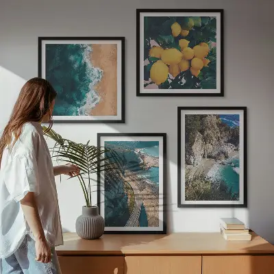 Wanddeko-Set mit Meer, Strand, Zitronen und Bergen