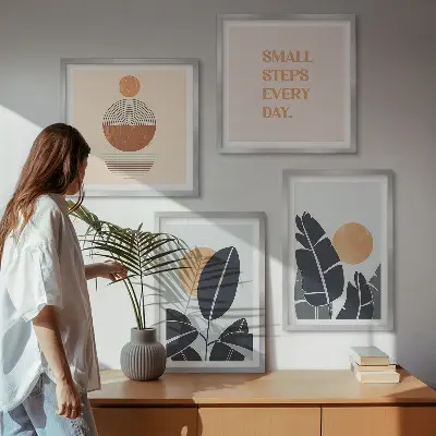Wanddeko-Set mit minimalistischem Sonnenmuster in Pflanzenoptik