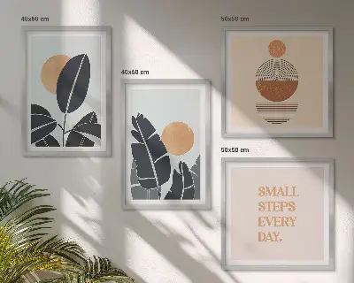 Wanddeko-Set mit minimalistischem Sonnenmuster in Pflanzenoptik