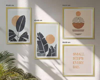 Wanddeko-Set mit minimalistischem Sonnenmuster in Pflanzenoptik