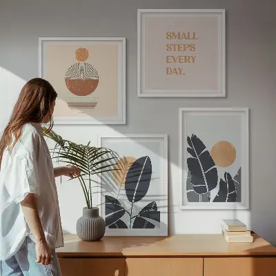 Wanddeko-Set mit minimalistischem Sonnenmuster in Pflanzenoptik