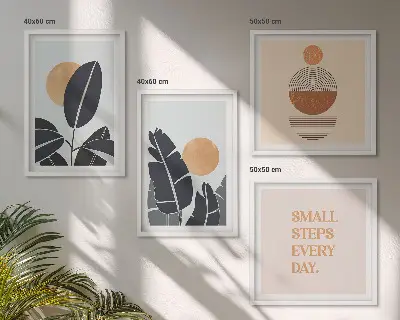Wanddeko-Set mit minimalistischem Sonnenmuster in Pflanzenoptik