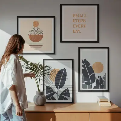 Wanddeko-Set mit minimalistischem Sonnenmuster in Pflanzenoptik