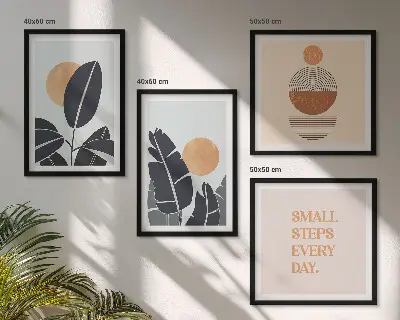 Wanddeko-Set mit minimalistischem Sonnenmuster in Pflanzenoptik