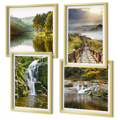 Wanddeko-set Wasserfälle, Berge, Wolken, Herbst