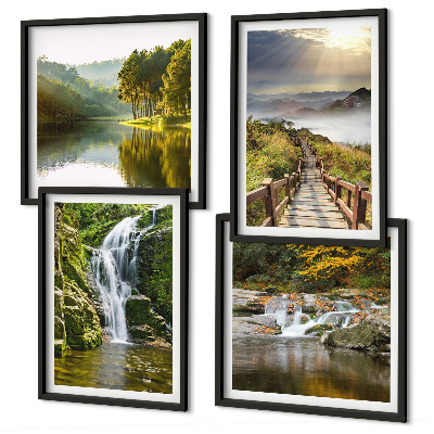 Wanddeko-set Wasserfälle, Berge, Wolken, Herbst