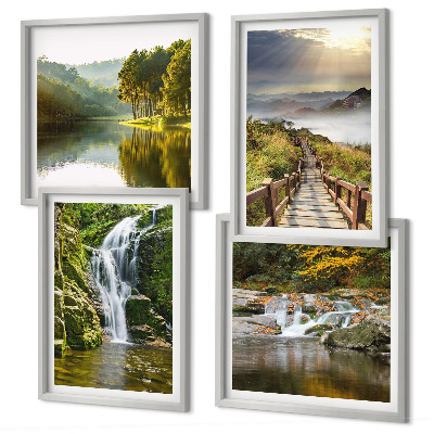Wanddeko-set Wasserfälle, Berge, Wolken, Herbst