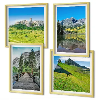 Grüne Hügel mit einer Burg als gerahmtes mehrteiliges Wandbild