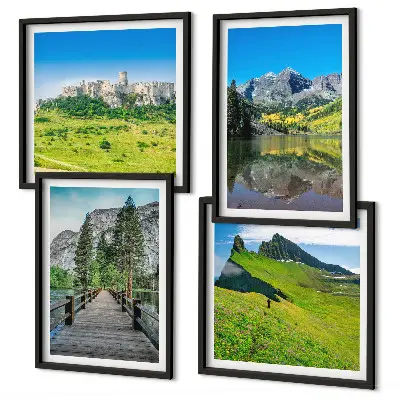 Grüne Hügel mit einer Burg als gerahmtes mehrteiliges Wandbild