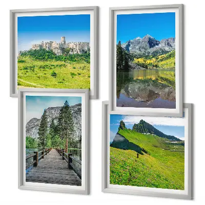 Grüne Hügel mit einer Burg als gerahmtes mehrteiliges Wandbild