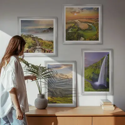 Wanddeko-Set mit Ausblicken auf Berge, Flüsse und Wasserfälle