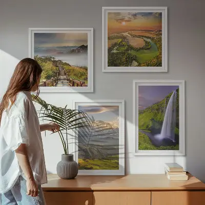 Wanddeko-Set mit Ausblicken auf Berge, Flüsse und Wasserfälle