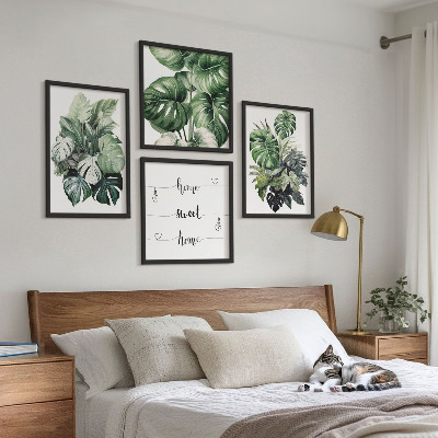 Polyptychon mit rahmen Aquarell von grünen tropischen Blättern