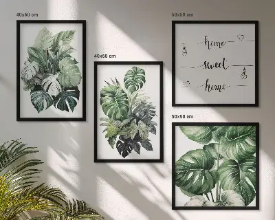 Aquarell mit grünen tropischen Blättern als gerahmtes Polyptychon