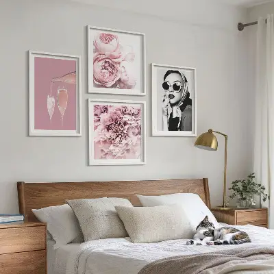 Wanddeko-Set mit elegantem Blumenmotiv aus Pfingstrosen und Rosen
