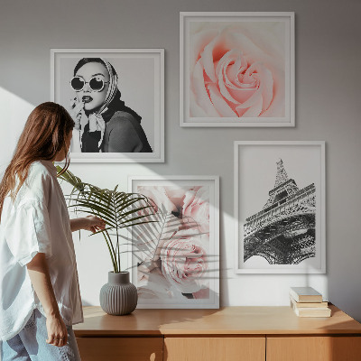 Polyptychon mit rahmen Eiffels Porträt einer Frau mit Rosen