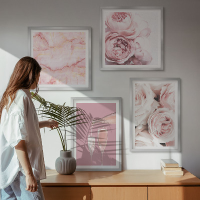 Wanddeko-set Rosen, Champagner, Marmor, Pastell