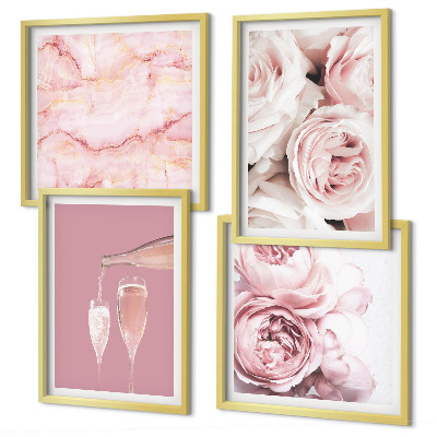 Wanddeko-set Rosen, Champagner, Marmor, Pastell