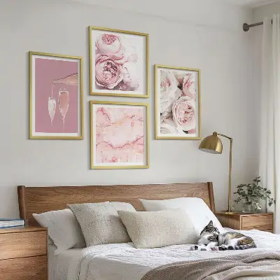 Wanddeko-Set mit Rosen in Champagner, Marmor und Pastell