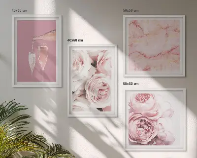 Wanddeko-Set mit Rosen in Champagner, Marmor und Pastell