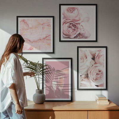 Wanddeko-set Rosen, Champagner, Marmor, Pastell