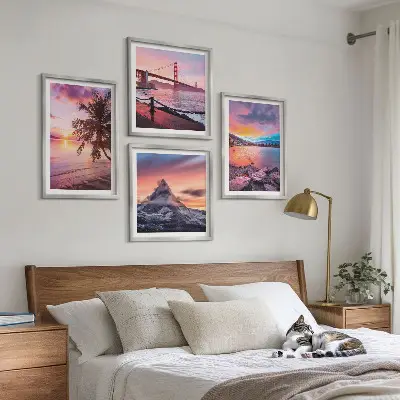 Landschaftsbild Sonnenuntergangsbrücke als gerahmtes Polyptychon