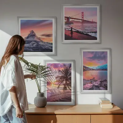 Landschaftsbild Sonnenuntergangsbrücke als gerahmtes Polyptychon
