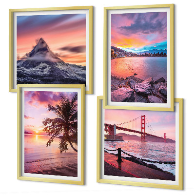 Polyptychon mit rahmen Sonnenuntergangsbrücke Landschaft