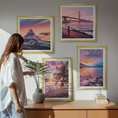 Landschaftsbild Sonnenuntergangsbrücke als gerahmtes Polyptychon