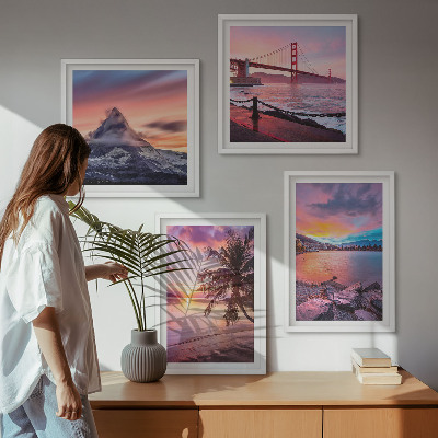 Polyptychon mit rahmen Sonnenuntergangsbrücke Landschaft
