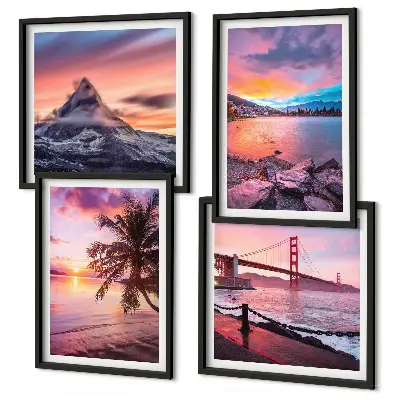 Landschaftsbild Sonnenuntergangsbrücke als gerahmtes Polyptychon