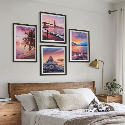 Polyptychon mit rahmen Sonnenuntergangsbrücke Landschaft