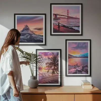 Landschaftsbild Sonnenuntergangsbrücke als gerahmtes Polyptychon