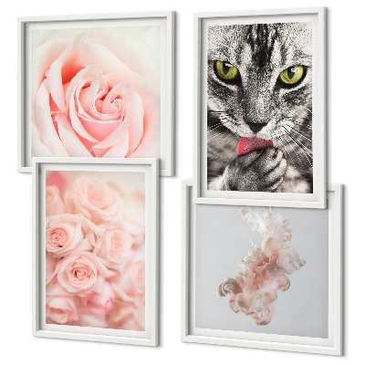 Wanddeko-set Abstrakte Darstellung von grauen Katzenrosen