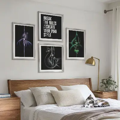 Abstrakte schwarze Muster als fünfteiliges Wandbild mit Rahmen