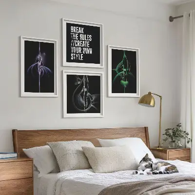 Abstrakte schwarze Muster als fünfteiliges Wandbild mit Rahmen