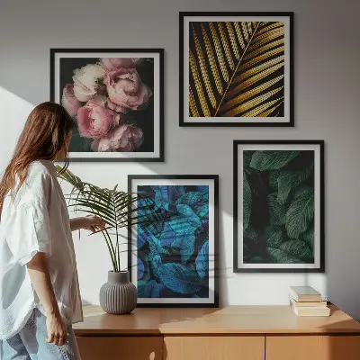 Wanddeko-Set mit Blättern und Blüten in verschiedenen Farben