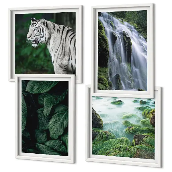 Blätter des Weißen Tigerwasserfalls als mehrteiliges Wandbild mit Rahmen