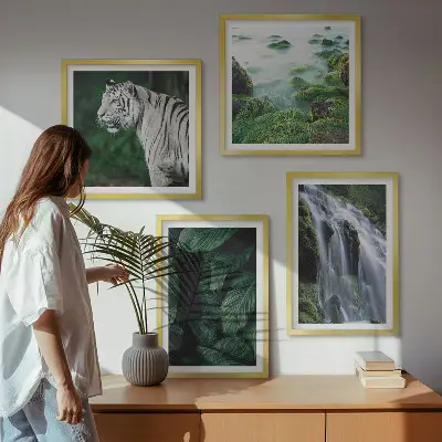 Blätter des Weißen Tigerwasserfalls als mehrteiliges Wandbild mit Rahmen