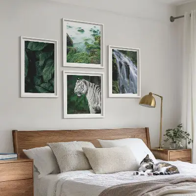 Blätter des Weißen Tigerwasserfalls als mehrteiliges Wandbild mit Rahmen