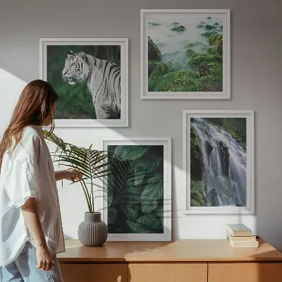 Blätter des Weißen Tigerwasserfalls als mehrteiliges Wandbild mit Rahmen
