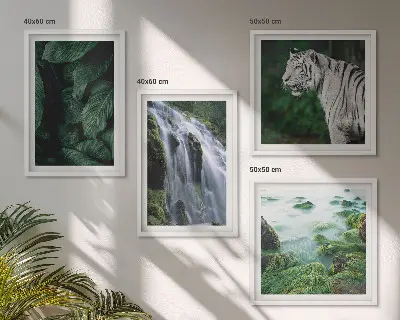 Blätter des Weißen Tigerwasserfalls als mehrteiliges Wandbild mit Rahmen