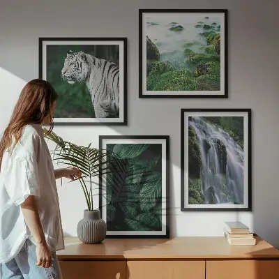 Blätter des Weißen Tigerwasserfalls als mehrteiliges Wandbild mit Rahmen