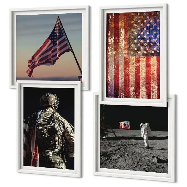 Polyptychon mit Rahmen amerikanische Symbole mit USA-Flagge
