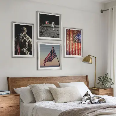 Polyptychon mit Rahmen amerikanische Symbole mit USA-Flagge