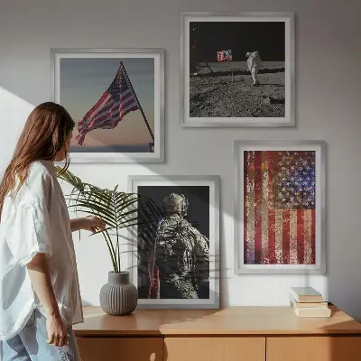 Polyptychon mit Rahmen amerikanische Symbole mit USA-Flagge