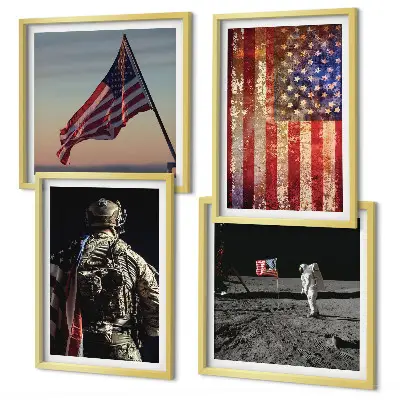 Polyptychon mit Rahmen amerikanische Symbole mit USA-Flagge