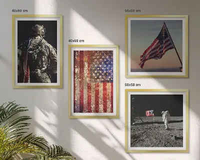 Polyptychon mit Rahmen amerikanische Symbole mit USA-Flagge
