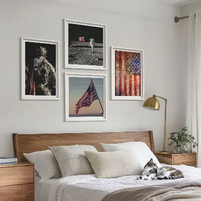 Polyptychon mit Rahmen amerikanische Symbole mit USA-Flagge