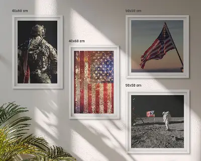 Polyptychon mit Rahmen amerikanische Symbole mit USA-Flagge